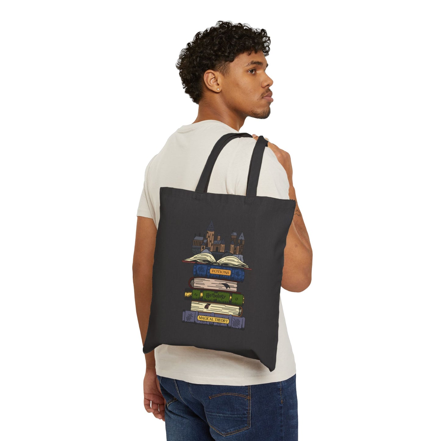 Harry Potter Books and Hogwarts Cotton Canvas Tote Bag