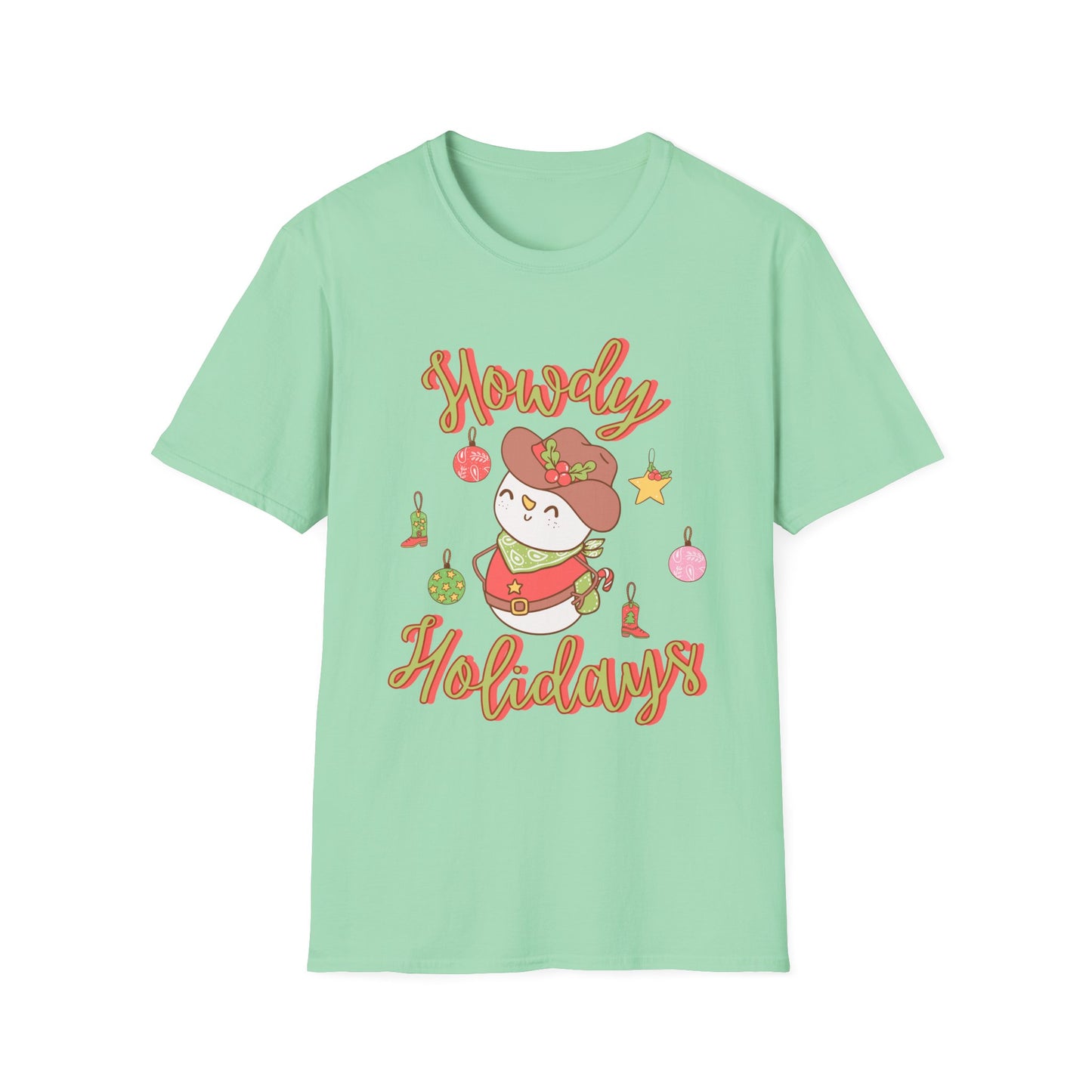 Howdy Holidays Unisex Softstyle T-Shirt - Festive Cute Cat Design