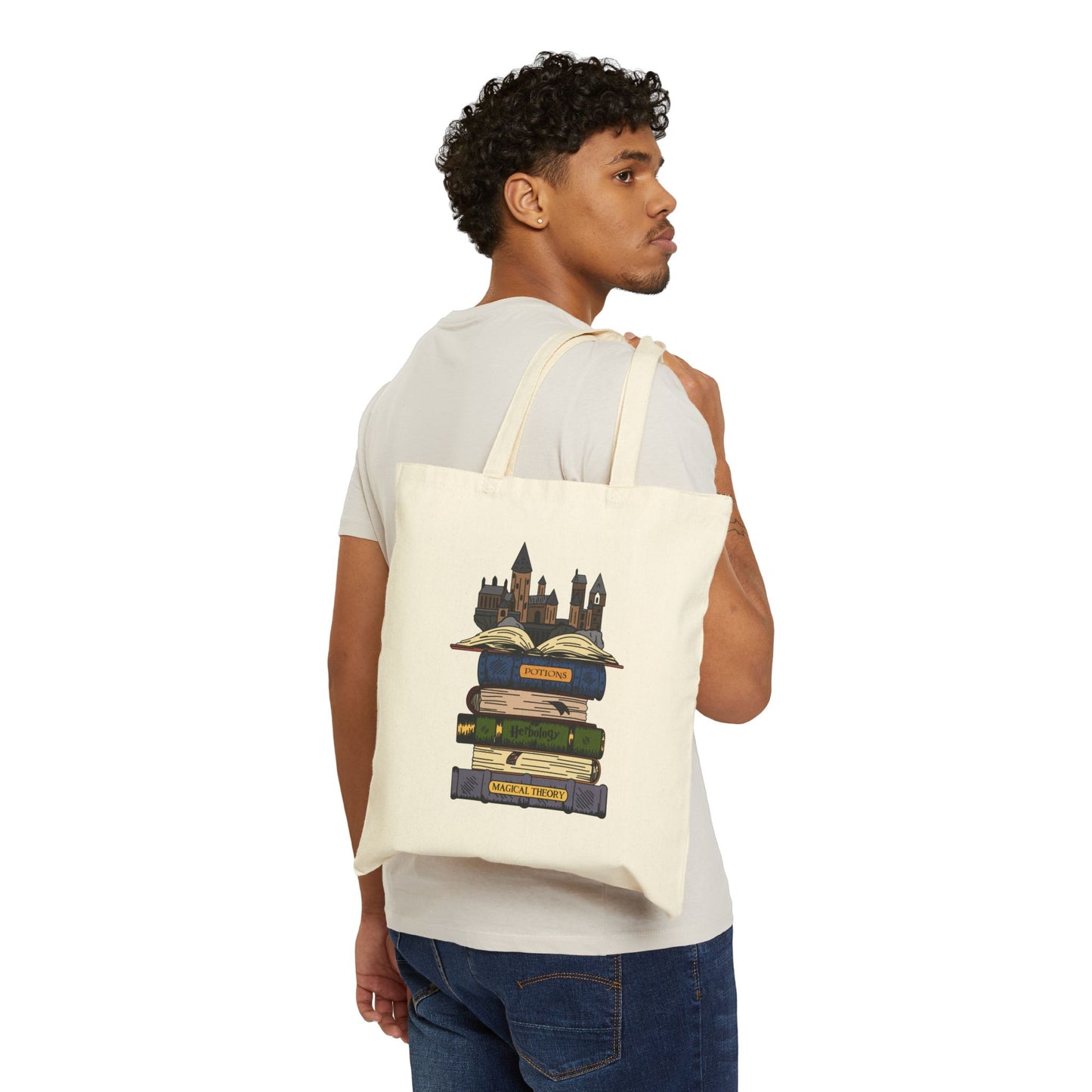 Harry Potter Books and Hogwarts Cotton Canvas Tote Bag