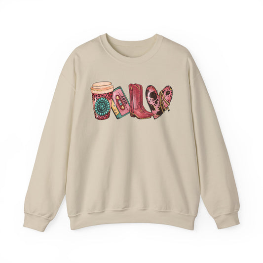 Western Cozy Vibes Unisex Sweatshirt | Stylish Coffee and Boots Design