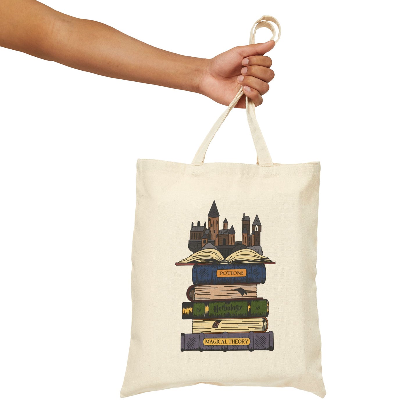 Harry Potter Books and Hogwarts Cotton Canvas Tote Bag