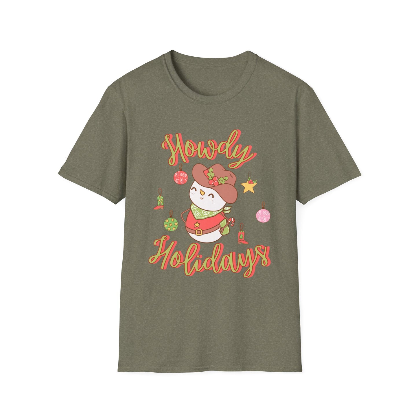 Howdy Holidays Unisex Softstyle T-Shirt - Festive Cute Cat Design