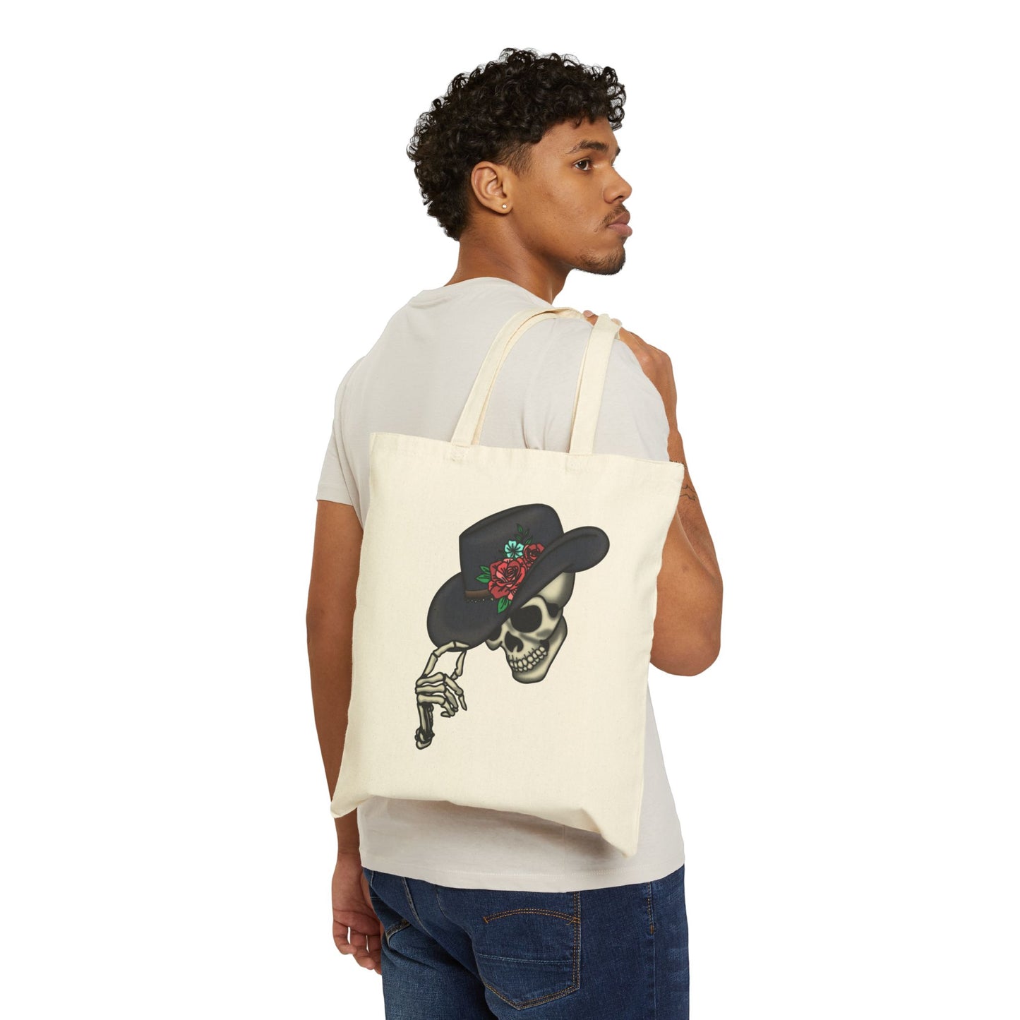 Cowboy Skeleton Cotton Canvas Tote Bag