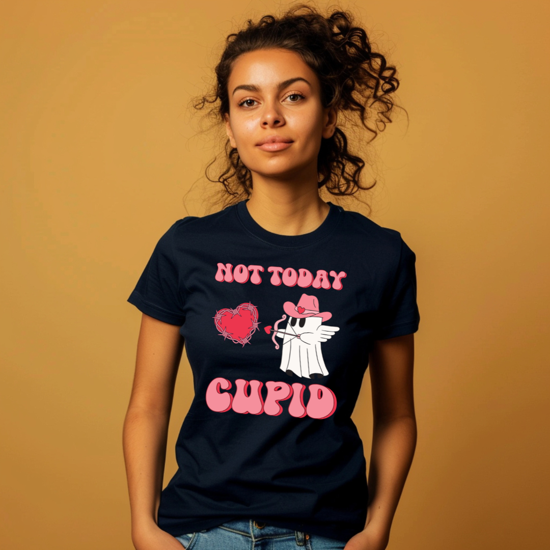 Funny Valentine's Day Ghost Tee - "Not Today Cupid" Unisex Softstyle T-Shirt