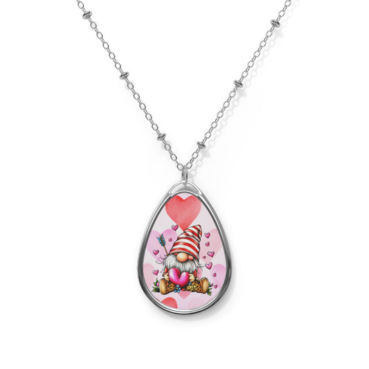 Valentine's Day Gnome Love Oval Necklace