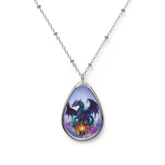 Fantasy Dragon Oval Necklace - Enchanted Jewelry for Adventurers