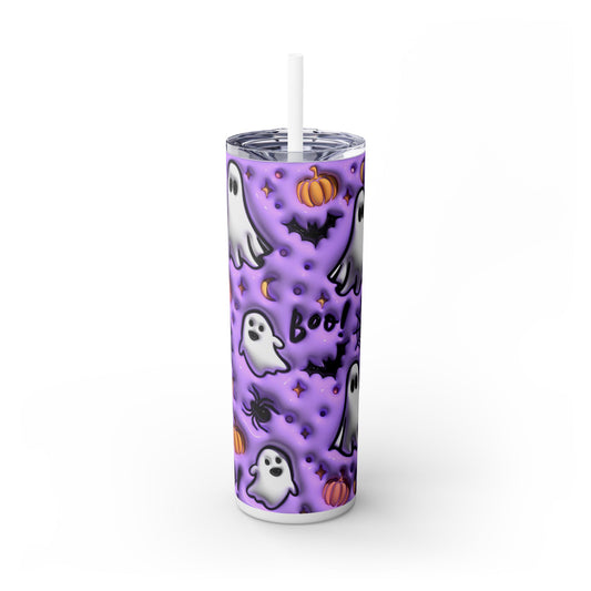 Halloween Ghost Purple Skinny Tumbler with Straw, 20oz