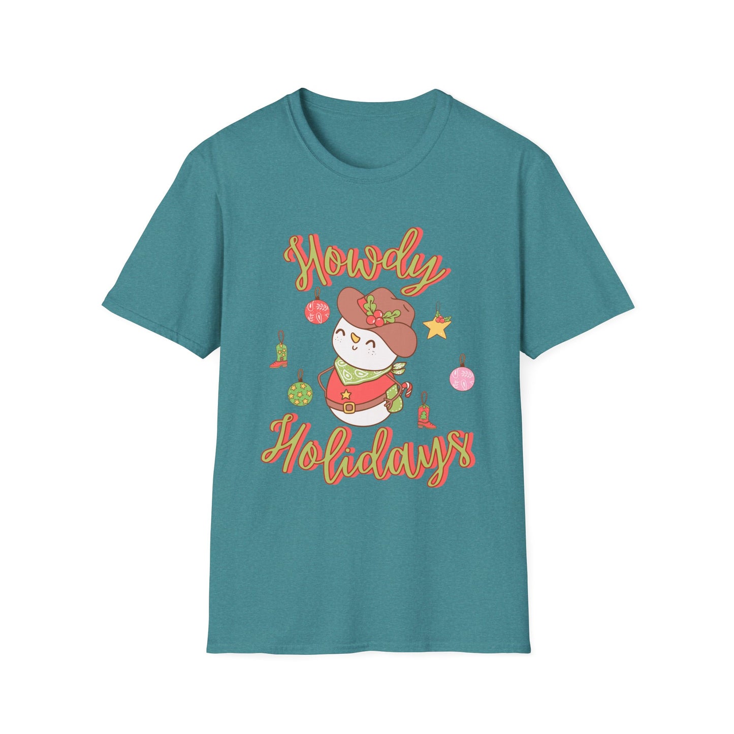 Howdy Holidays Unisex Softstyle T-Shirt - Festive Cute Cat Design